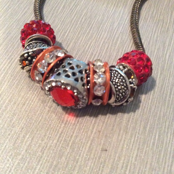 🌺7PC ORANGE BLING BEAD CHARMS DIY WIDE HOLE BOHO - Picture 4 of 7